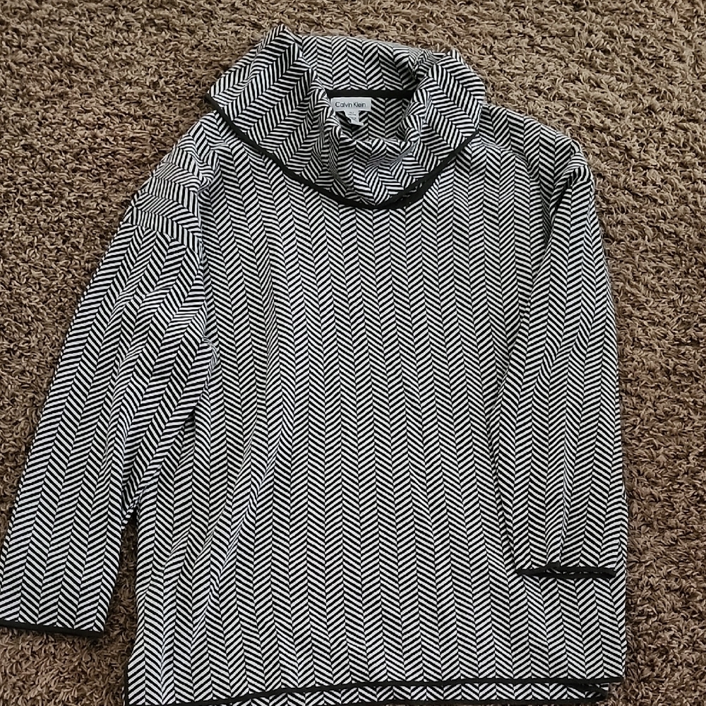 Calvin Klein Monochrome Herringbone Cowl Neck Sweater